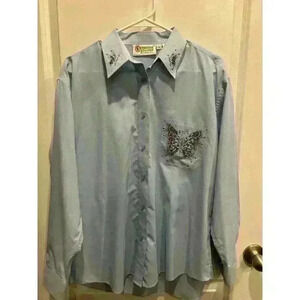 Christine Alexander Y2K Women's Crystal Rhinestone Butterfly Blouse Size Large